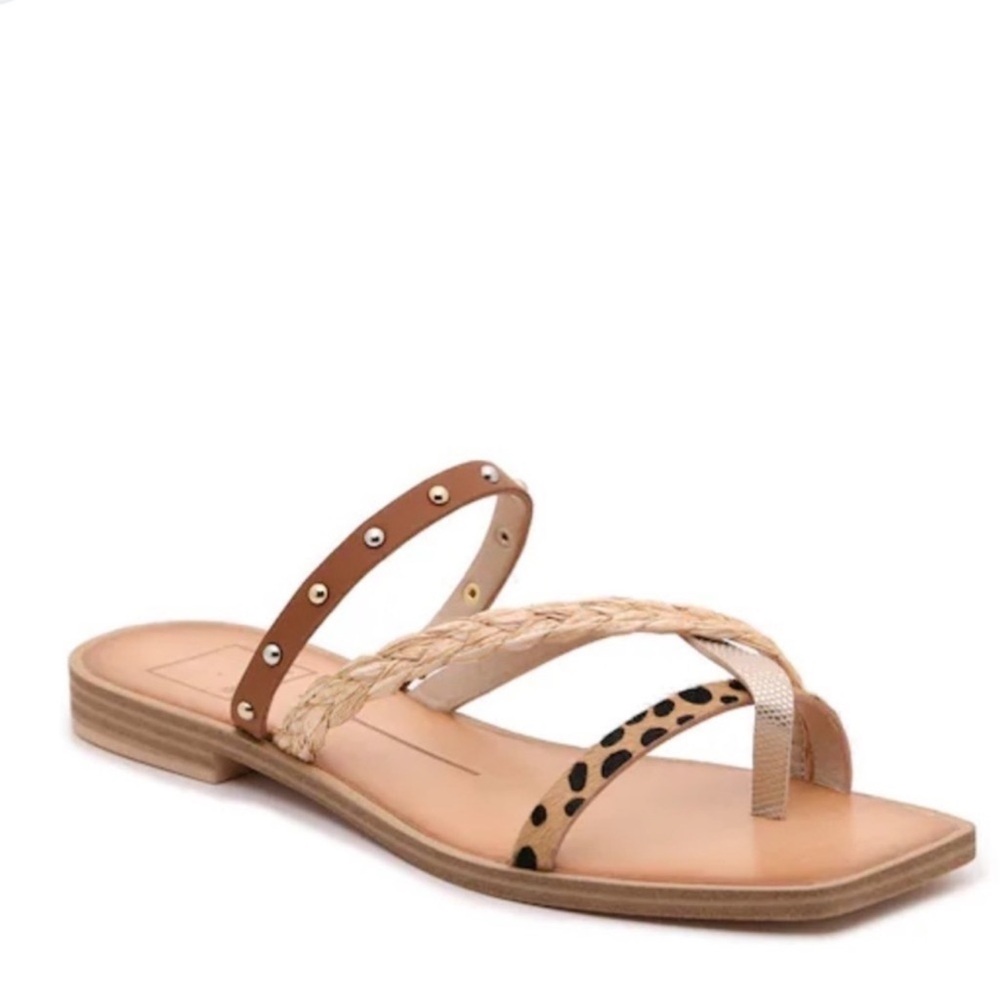 Dolce Vita Tan Braided & Leopard-Accent Women's Sandals size 9